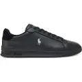 Ralph Lauren for man. 809965072002 Heritage Court II Leather Sneakers black (45), Flat, Laces, Casual