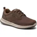 SKECHERS for man. 65693 Delson Antigo brown leather sneakers (45), Flat, 1 to 3 cm, Laces, Casual