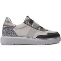 Hispanitas for woman. CHI243651 Grey Glitter Leather Sneakers (39), Flat, None, Casual