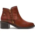 Pikolinos for woman. W2D-8674 Bacarot brown leather high heel ankle boots (40), 5 to 8 cm, Zip, Casual