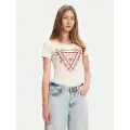 GUESS for woman. W5YI08J1314 Beige triangle flower t-shirt (M), Casual, Cotton, Short sleeve