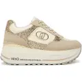 Liu Jo for woman. BF5011PX078S3834 Beige glitter and nylon high top platform trainers (38), Leather, 5 to 8 cm, Laces, Casual