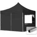 TOOLPORT 3x3 m aluminium, pop up partytelt, 4 sidepaneler, svart