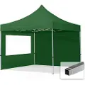 TOOLPORT 3x3 m aluminium, pop up partytelt, 2 sidepaneler, mørkegrønn