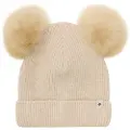 Huttelihut Strikket Ull Lue Med Pompoms Sand Melange