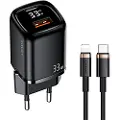 Usams Nettverkslader 1xUSB-C+1xUSB T46 33W PD3.0 +QC3.0 Hurtiglading +kabel U63 USB-C/Lynsort farge UDTZ01