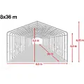 TOOLPORT 8x36 m telthall, PVC-presenning, grå, med statikk (betongunderlag)