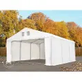 TOOLPORT 5x10 m lagertelt, PVC-presenning, hvit, med bunnramme, med statikk (jordunderlag)