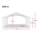 TOOLPORT 8x8 m lagertelt, PVC-presenning, grå, med bunnramme, med statikk (jordunderlag)