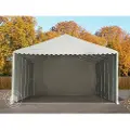 TOOLPORT 8x36 m lagertelt, PVC-presenning, hvit, med bunnramme, med statikk (betongunderlag)