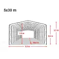 TOOLPORT 5x30 m telthall, PVC-presenning, grå, med statikk (jordunderlag)