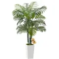 Vevor Kunstig Areca-palmetre 1829 mm, Kunstig palme tropiske planter med hvit høy plantekasse, Kunstig silkeplante i potte, Store trær for hjemmekontor, stue, innendørs og utendørs