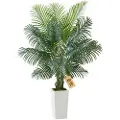 Vevor Kunstig Areca-palmetre 1829 mm, Kunstig palme tropiske planter med hvit høy plantekasse, Kunstig silkeplante i potte, Store trær for hjemmekontor, stue, innendørs og utendørs