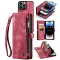 CASEME 2-i-1 Multifunksjonell iPhone 14 Pro Max Lommebok-deksel - Rød