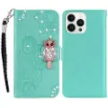 Mtp Products iPhone 15 Pro Max Ugle Rhinestone Lommebok-deksel med rhinestone - Cyan