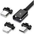 Mtp Products Essager 3-i-1 Magnetisk Kabel - USB-C, Lightning, MicroUSB - 2m - Svart