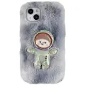 Mtp Products 3D Plush Furry Winter iPhone 14 Plus TPU-deksel - Grå Spaceman
