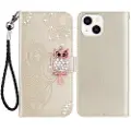Mtp Products iPhone 15 Plus Ugle Rhinestone Lommebok-deksel - gull