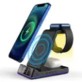 Mtp Products Z6 Sammenleggbar 5-i-1 15W Magnetisk Trådløs Lader med Blinkende Stemningslys/Digitalklokke