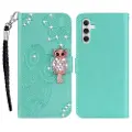 Mtp Products Samsung Galaxy S24 FE Ugle Rhinestone Lommebok-deksel med rhinestone - Cyan