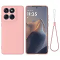 Mtp Products Motorola Edge 60 Pro Flytende silikon-deksel med håndstropp - Rosa