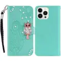 Mtp Products iPhone 16 Pro Max Ugle Rhinestone Lommebok-deksel med rhinestone - Cyan