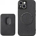 Mtp Products iPhone 15 Magnetisk Deksel med Kortlomme - Karbonfiber - Svart