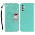 Mtp Products Samsung Galaxy A54 5G Ugle Rhinestone Lommebok-deksel med rhinestone - Cyan