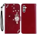 Mtp Products Samsung Galaxy A25 Ugle Rhinestone Lommebok-deksel - Rød