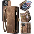 CASEME iPhone 15 2-i-1 Multifunksjonell Lommebok-deksel - Brun