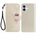Mtp Products iPhone 16 Ugle Rhinestone Lommebok-deksel - Gull