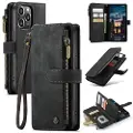CASEME C30 Multifunksjonell iPhone 14 Pro Max Lommebok-deksel - Svart