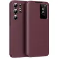 Mtp Products Samsung Galaxy S23 Ultra Smart Clear View Flip-etui med kortspor - vinrød