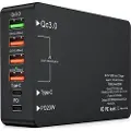Mtp Products 6-Port Rask Lader med USB-C PD & QC3.0 - 65W - Svart