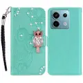 Mtp Products Xiaomi Redmi Note 13 Pro/Poco X6 Ugle Rhinestone Lommebok-deksel med rhinestone - Cyan