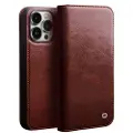 Qialino Classic iPhone 14 Pro Lommebok-deksel I Lær - Brun