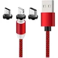 Mtp Products 3-i-1 LED Magnetic Kabel - Lightning, USB-C, MicroUSB - 1m - Rød