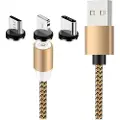 Mtp Products 3-i-1 LED Magnetic Kabel - Lightning, USB-C, MicroUSB - 1m - Gull
