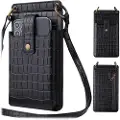 Mtp Products Crocodile Pattern Crossbody Veske til Smarttelefon med Sminkespeil - Svart