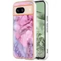 Mtp Products Google Pixel 8a Marble Pattern Electroplated IMD TPU-deksel - Blå / Rosa