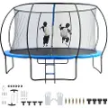 Vevor 14FT trampoline, 450 lbs trampoline med innhegningsnett, stige og buet stang, kraftig trampoline med hoppematte og fjærbelegg, utendørs rekreasjonstrampoliner for barn og voksne
