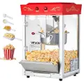 Vevor popcornmaskin, 0,2 kg vannkoker i rustfritt stål, 800 W kommersiell popcornmaskin for benkeplate, 48 kopper per porsjon, popper i teaterstil, med 2-knapps betjening, glassvegg, PC-dør, 1 skje, 3