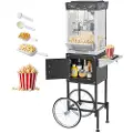 Vevor popcornmaskin med vogn, 0,2 kg vannkoker i rustfritt stål, 800 W kommersiell popcornmaskin, 48 kopper per porsjon, popper i teaterstil, med 2-knapps betjening, glassvegg, PC-dør, 1 skje, 3 skjee