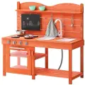 Vevor Mud Kitchen for Kids, Trelekersett for Lekekjøkken, Utendørs Lekesett for Småbarn, Matbutikk, for Gutter og Jenter, La som om Lekekjøkken med Komfyrer, Vask, Kran, Tavle, Kjøkkenutstyr, Gryter,