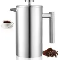 Vevor French Press kaffetrakter, 1 liters rustfritt stål kaffepresse tetrakter med filter, stor dobbeltvegget isolert fransk presse kaldbrygging for camping, reise, hjem, kjøkken, sølv