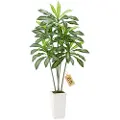Vevor Kunstig Dracaena-tre 1829 mm, Kunstig Palme Tropiske Planter med Hvit Høy Plantepotte, Kunstig Gulvsilkeplante i Potte, Store Trær for Hjemmekontor Stue Dekor Husoppvarming, Innendørs Utendørs