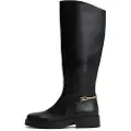 Tommy Hilfiger for woman. FW0FW08863 Black Monogrammed Riding Leather Boots (38), 3 to 5 cm, Zip, Casual