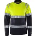 Fristads Flamestat langermet t-skjorte, høy synlighet kl 1 7107 TFL Hi-Vis Gul / Marineblå 2XL