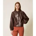 Twinset for woman. 252TP2090 Leather-effect jacket with brown shirt collar (42), Casual, Polyester