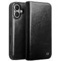 Qialino iPhone 16 Classic Lommebok-deksel I Lær - Svart